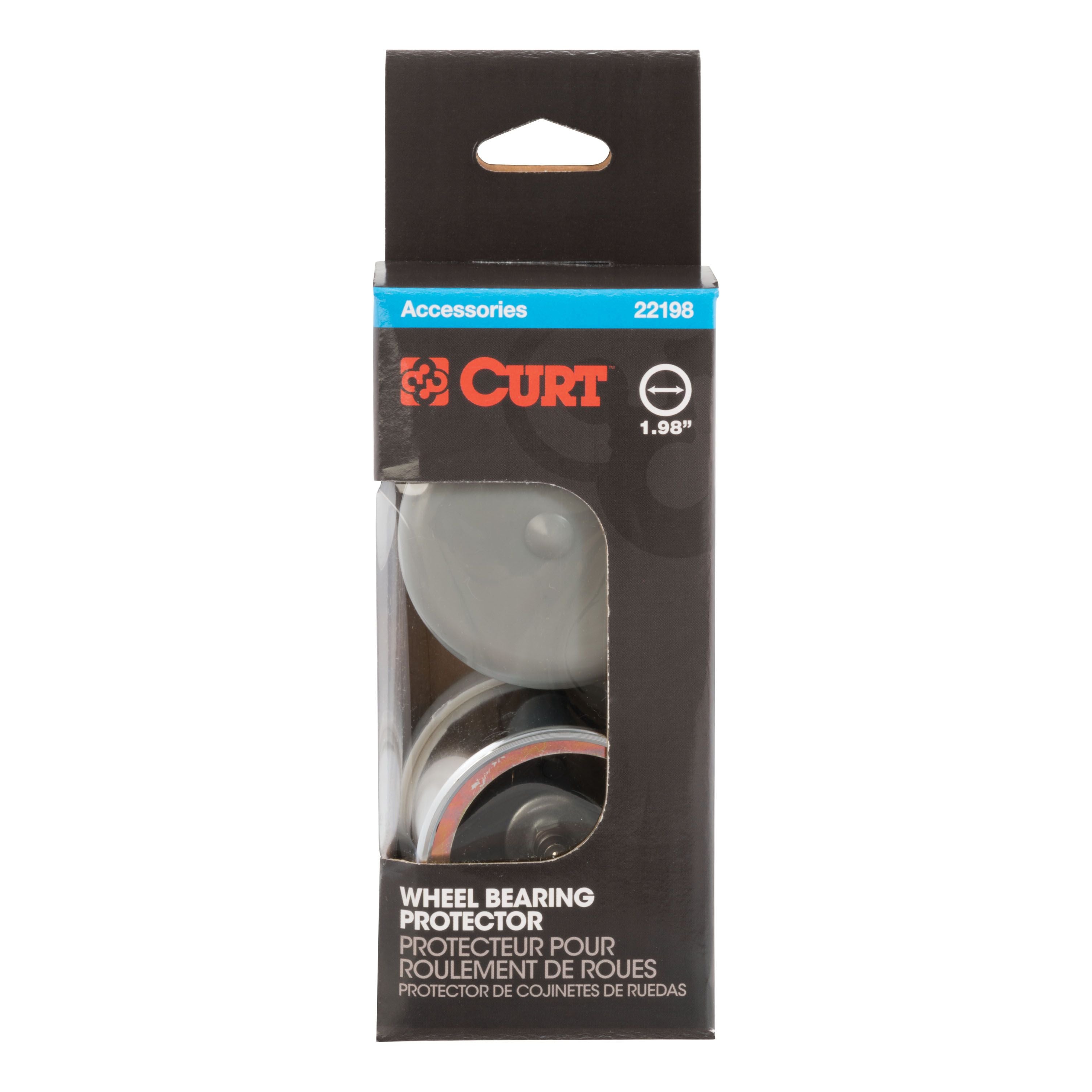 Curt 22198 trailer bearing protectors and covers, 1.98-inch size, durable trailer lock accessories for secure axle protection.