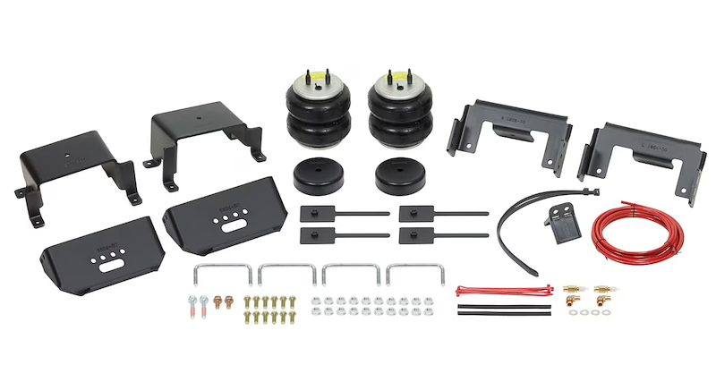 Firestone Helper Spring Kit; Ride-Rite TM; Air Spring; Frame Mount; Up to 5000 Pound Leveling Capacity; Adjustable from 5 to 100 PSI; Rubber; Includes Air Springs/Brackets/Air Line/Hardware; Air Compressor Sold Separately - Indiana Trailer Sales