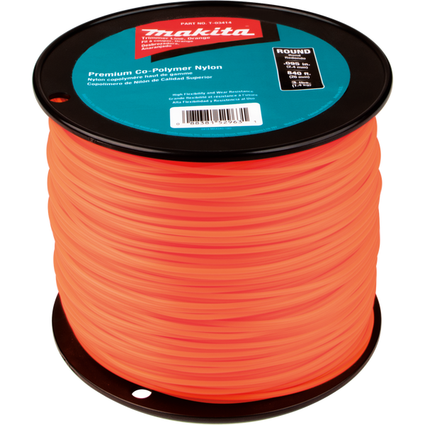 Makita Round Trimmer Line, 0.095”, Orange, 840’, 3 lbs
