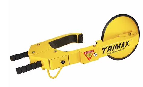 Dexter Distribution Group LLC Trimax Wheel Lock securing various 10 to 18-inch wheels for enhanced theft protection.