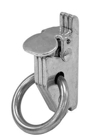 Buyers Products E-Track rope ring with 2K WLL for cargo control, shown attached to E-Track rail in a truck bed.