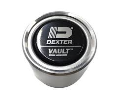 Vault Cap 1.98 hub for 2.5k-3.7k axle, Dexter Distribution Group LLC axle component with metal finish and detailed design.