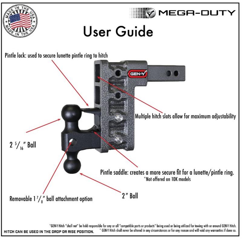 GEN-Y - GH-324 - MEGA-DUTY 2″ Shank 7.5″ Drop 10K Hitch & GH-031 Versa-Ball & GH-032 Pintle Lock - Indiana Trailer Sales