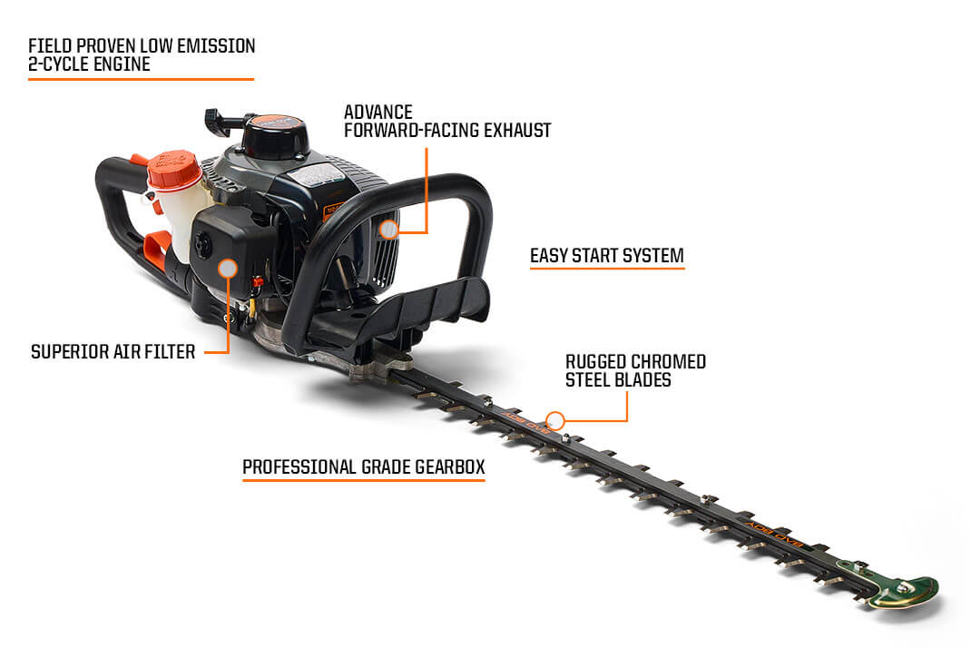 Bad Boy Handheld 225-24 hedge trimmer with dual blades and ergonomic handle, ideal for trimming shrubs and bushes.