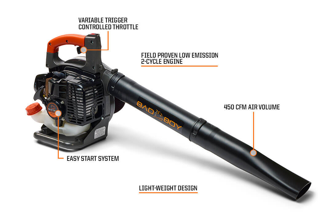 Bad Boy Handheld 450 blower from Indiana Trailer Sales, showing the compact electric leaf blower with ergonomic handle.