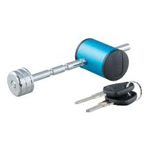 Chrome Curt coupler lock with 1/4-inch pin, 1 to 3-inch latch span, right-angle design for trailer security.