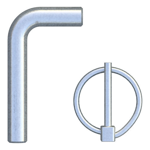 Close-up of CURT replacement gooseneck safety chain anchor pins for model 60617 on a trailer, showing durable metal construction.