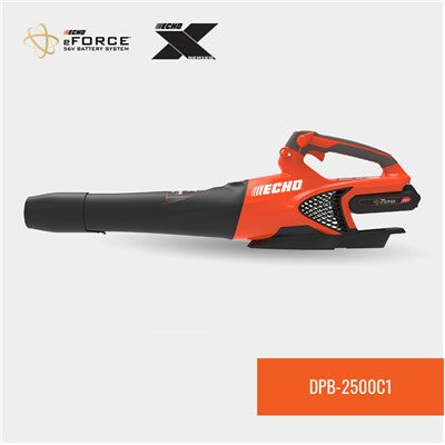 Handheld Echo blower with 56V battery and charger, featuring a lightweight design and ergonomic handle for easy yard cleanup.