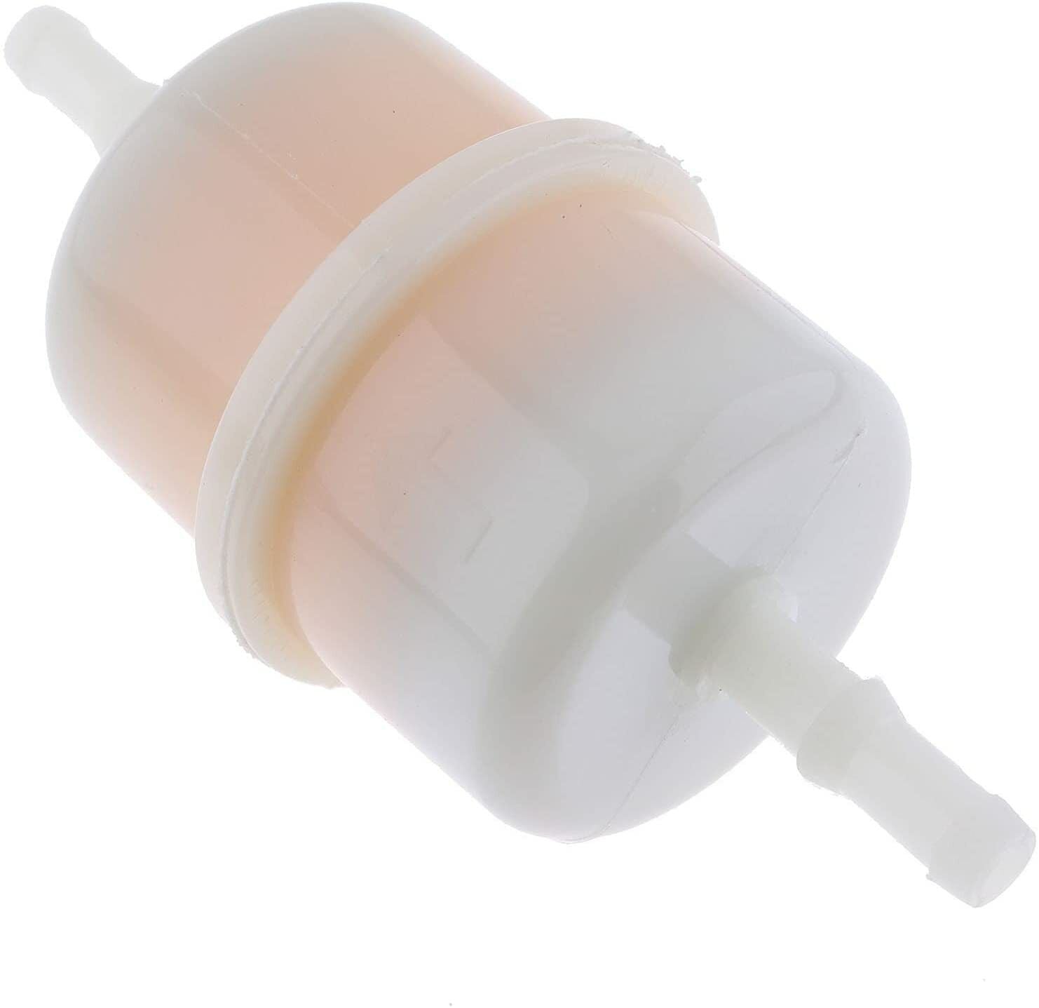 Fuel filter for Kawasaki motorcycles, durable replacement part with clear casing to view fuel flow in Indiana Trailer Sales product image.
