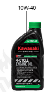 Kawasaki 4-cycle 10W40 engine oil in a 1-quart container, suitable for motorcycle and outdoor equipment.