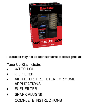 Kawasaki tune-up kit for FR651V-730V engines with 10W40 oil, including filters and parts, on a plain background