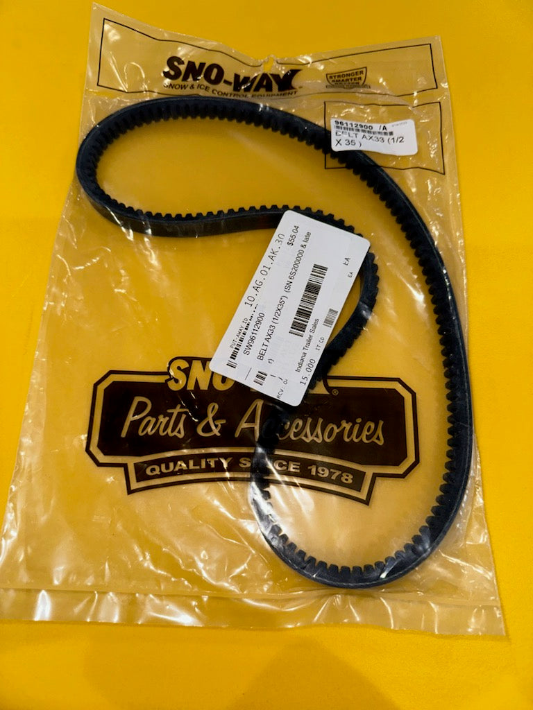 Sno-Way BELT AX33 snow plow belt, 1/2x35 inches, for snow plow equipment, shown on a white background