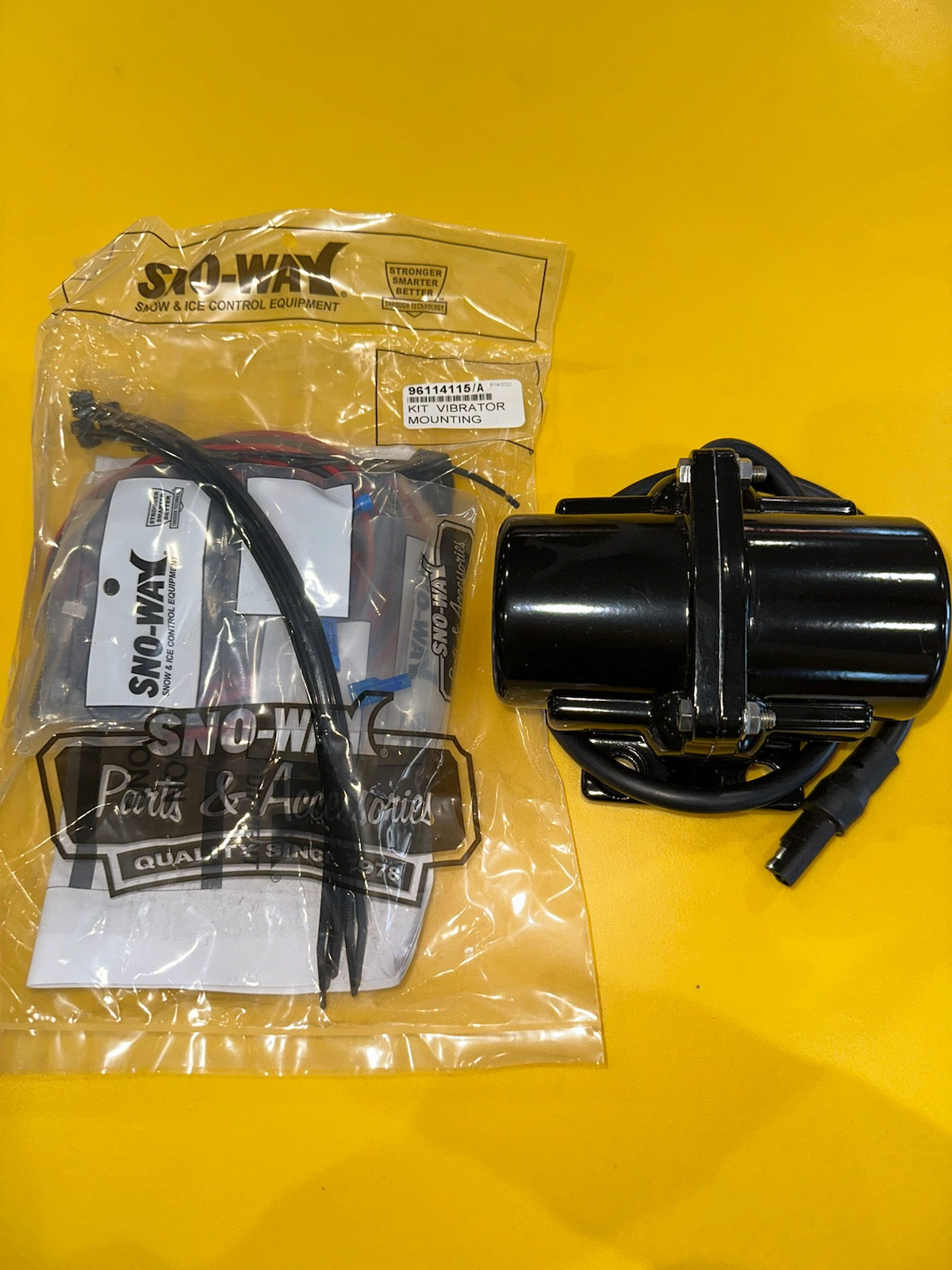 Indiana Trailer Sales Sno-Way vibrator and spreader kit shown in image, designed for efficient snow removal.