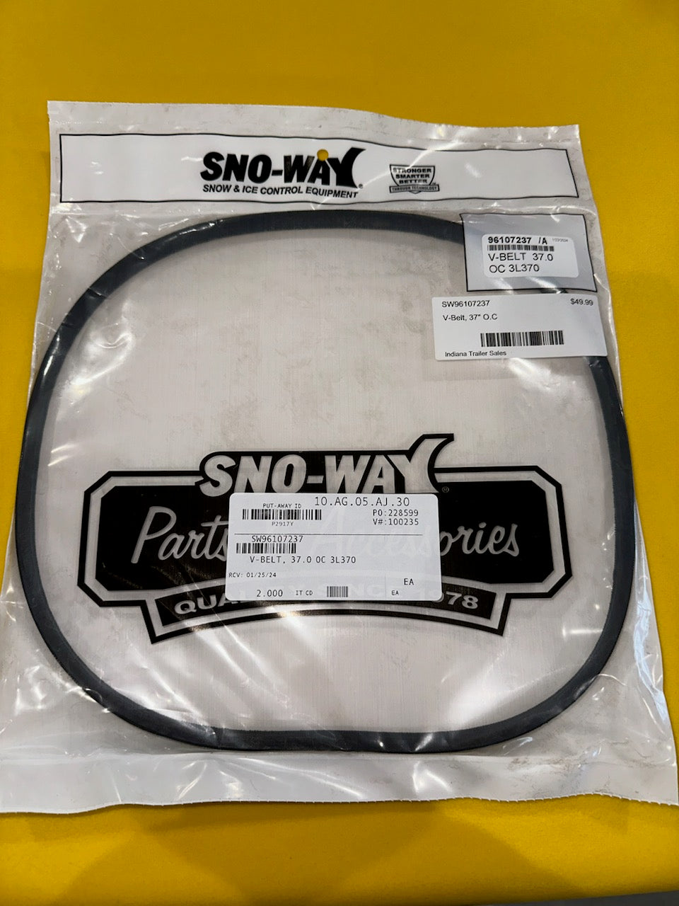 Sno-Way V-Belt, 37-inch O.C., heavy-duty drive belt for snow plows and equipment from Indiana Trailer Sales