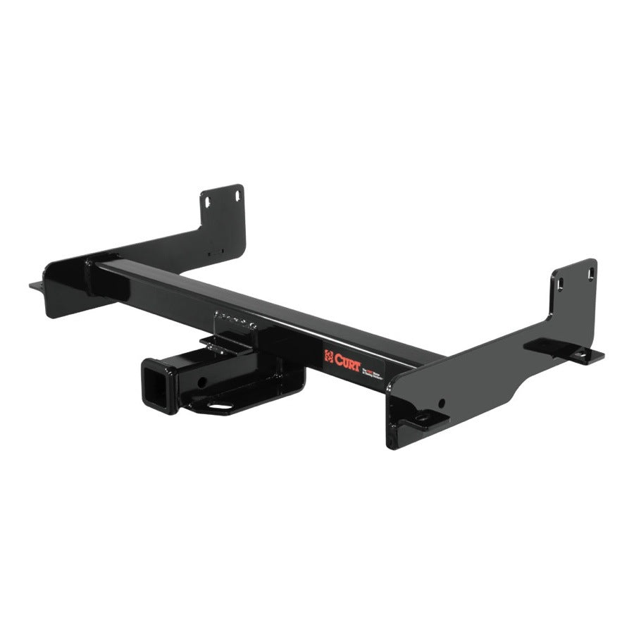 CURT Class 4 trailer hitch with 2-inch receiver for Ford Transit-150, 250, 350 vans, installed and ready for towing.