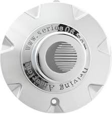 Hi Spec Series 06 trailer wheel center cap by Indiana Trailer Sales, featuring a sleek silver finish on a black background.