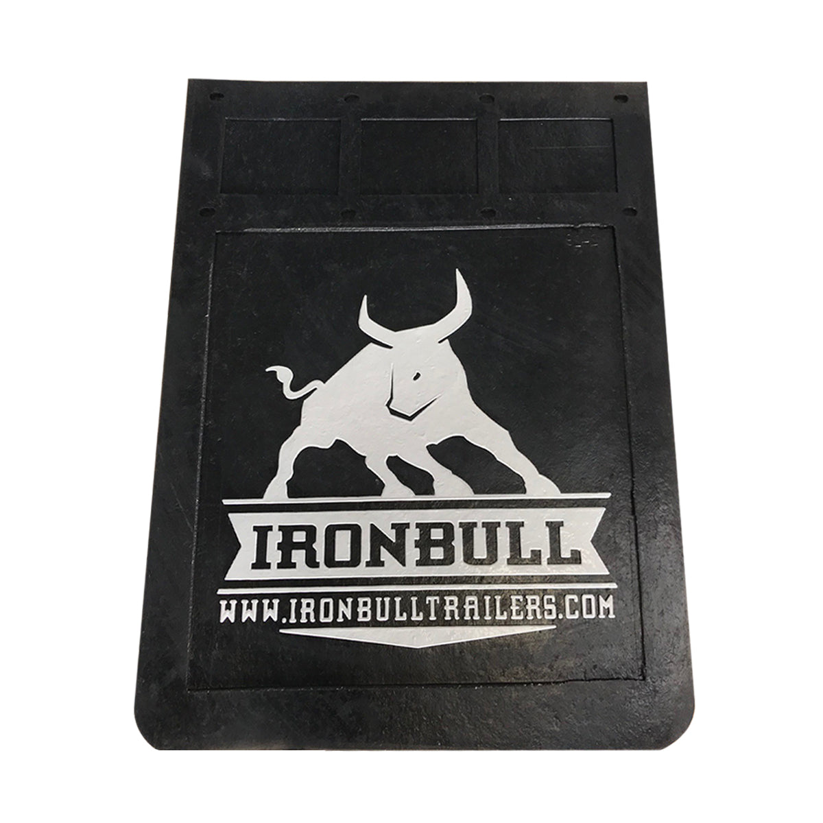 Black Ironbull mudflap by Norstar, 1/4 inch thick, 24x30 inches, designed for truck or trailer protection.