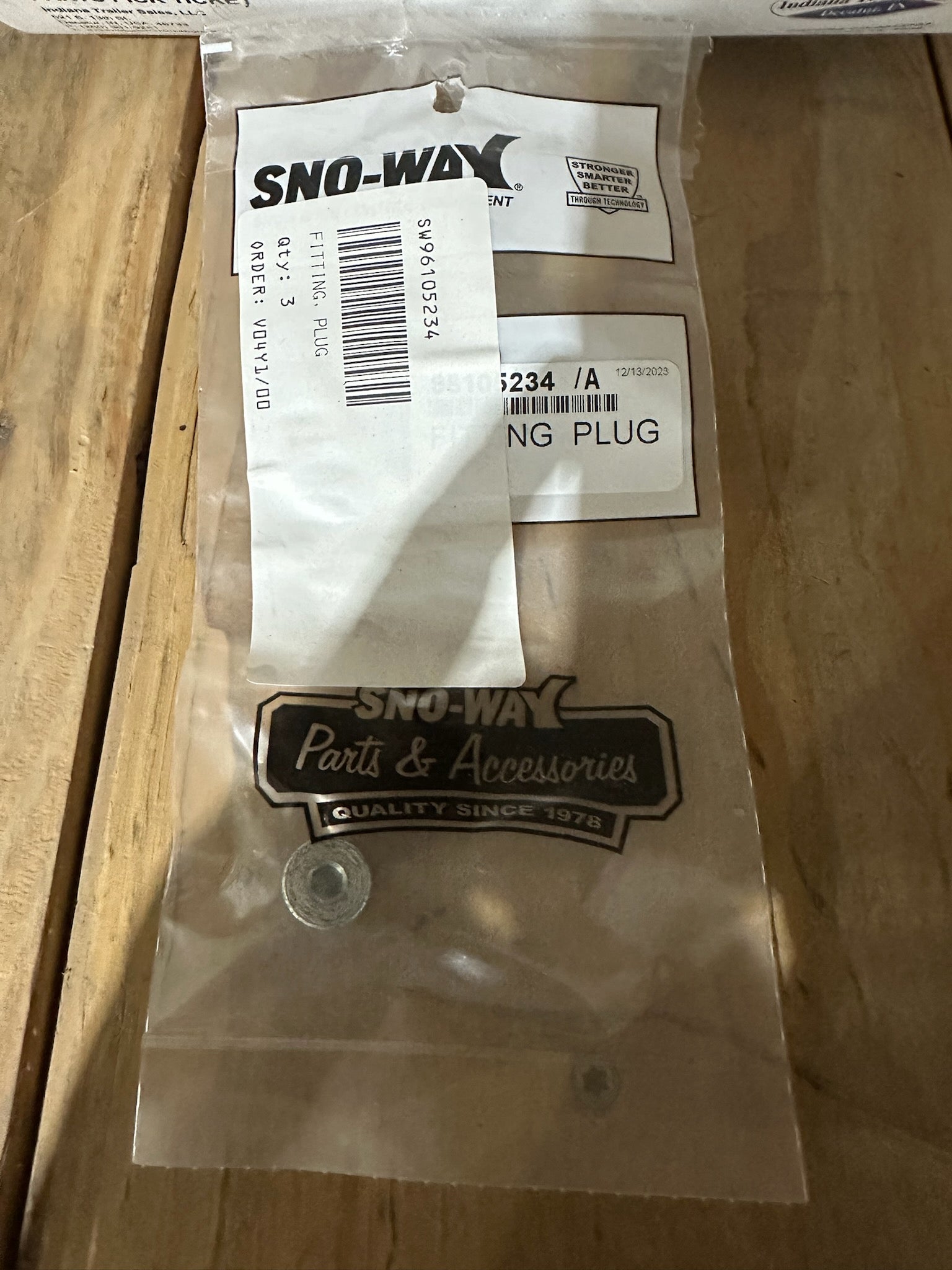 Snow control Sno-Way fitting plug by PACE Inc Distributors, showing a close-up of the snow control fitting component.