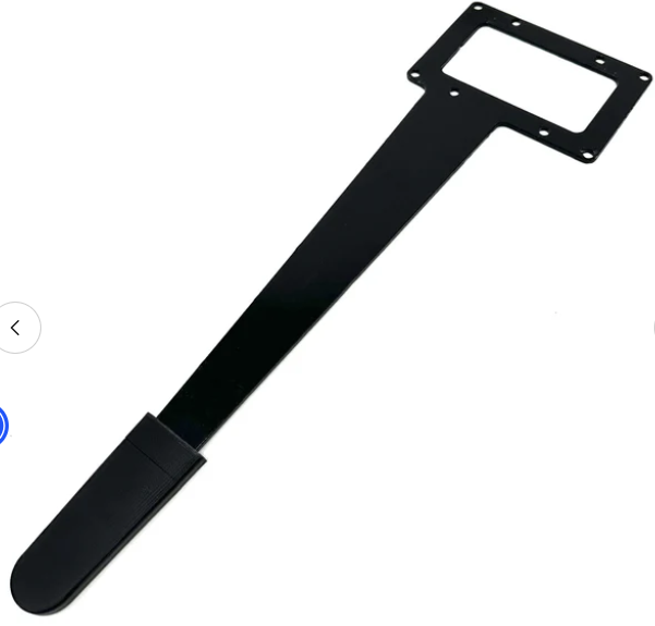 Red Patriot multi-mount handle bracket for jacks and couplers, used in trailer gear systems, shown in black metal finish.