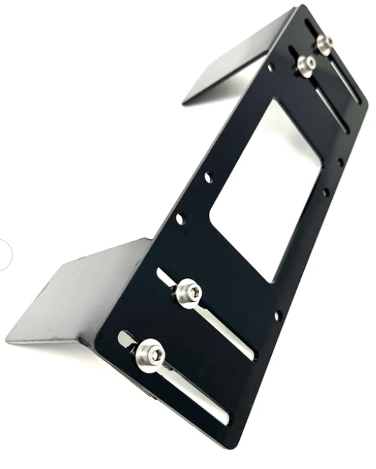 Red Patriot multi-mount over/under mount jack and coupler for trailers, durable steel construction with secure attachment features.