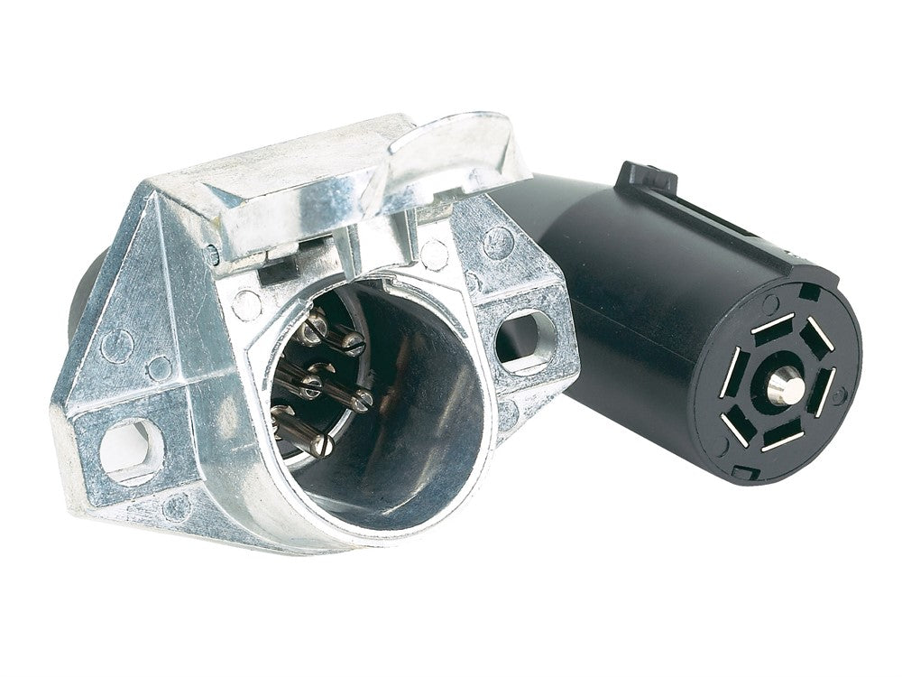 Tex Trail 7 RV Blade to 7-Way Pin Adapter for electrical and lighting connections, shown in close-up image.