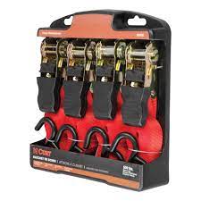 Red cargo straps from Curt Manufacturing, LLC, 4-pack for secure cargo control and tie-downs in a durable packaging.