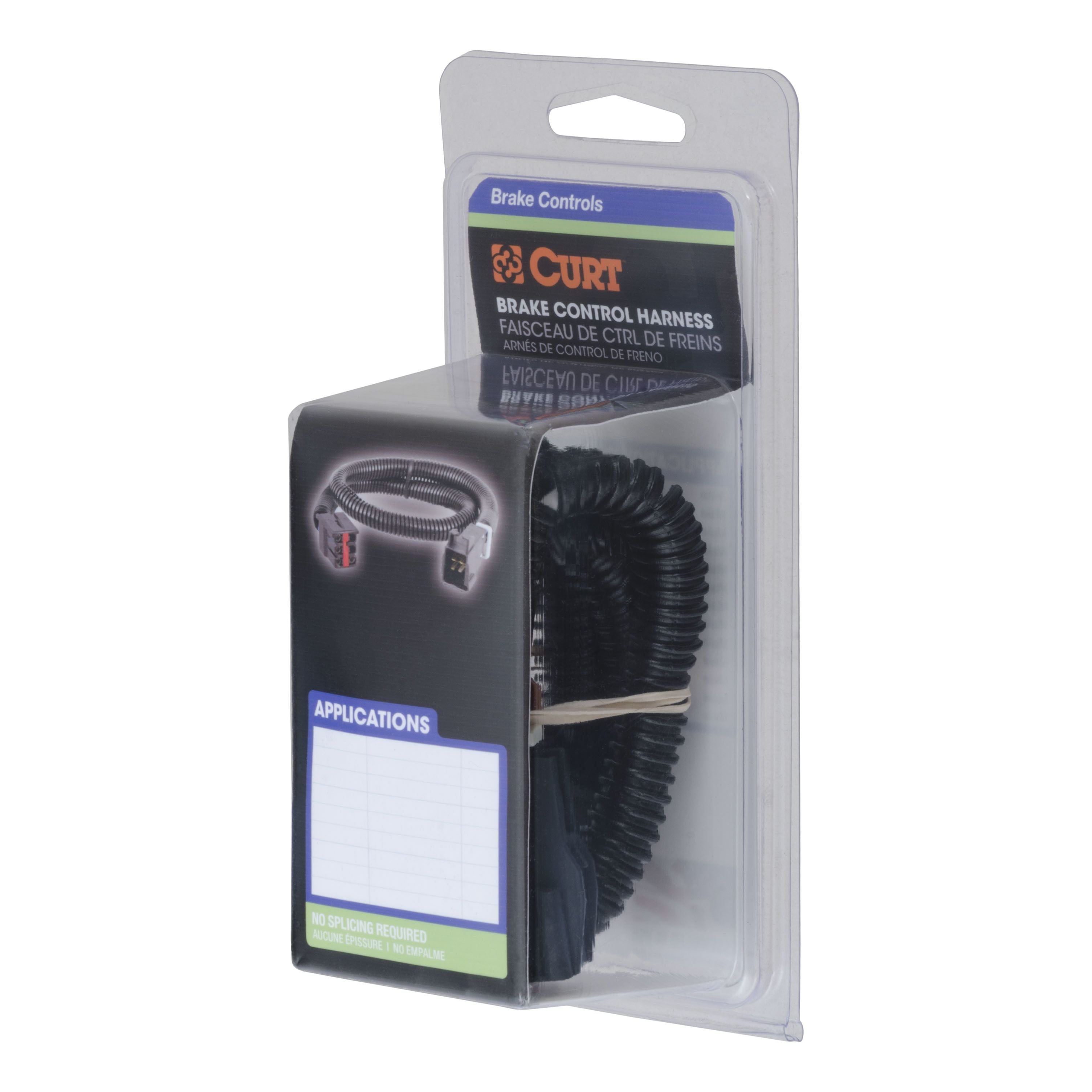 Curt Manufacturing brake control harness for electrical and lights, packaged for easy installation.