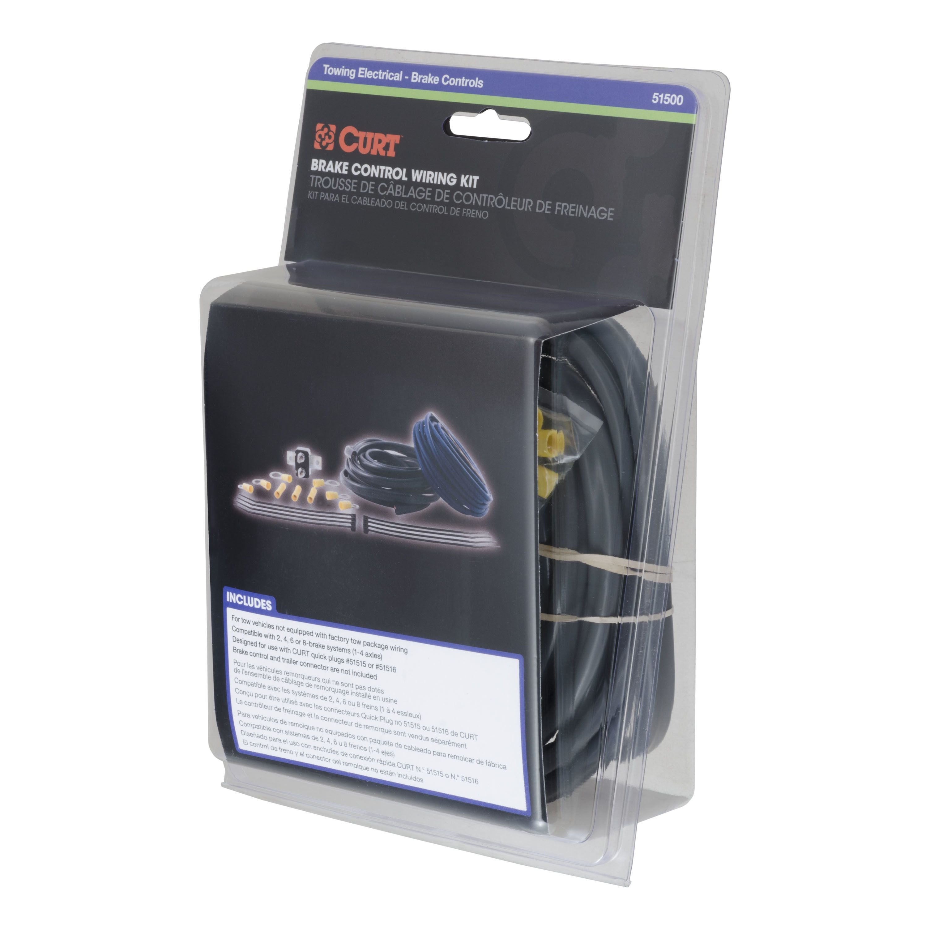 Curt Manufacturing brake control wiring kit for electrical and lights, designed for easy installation on trailers.