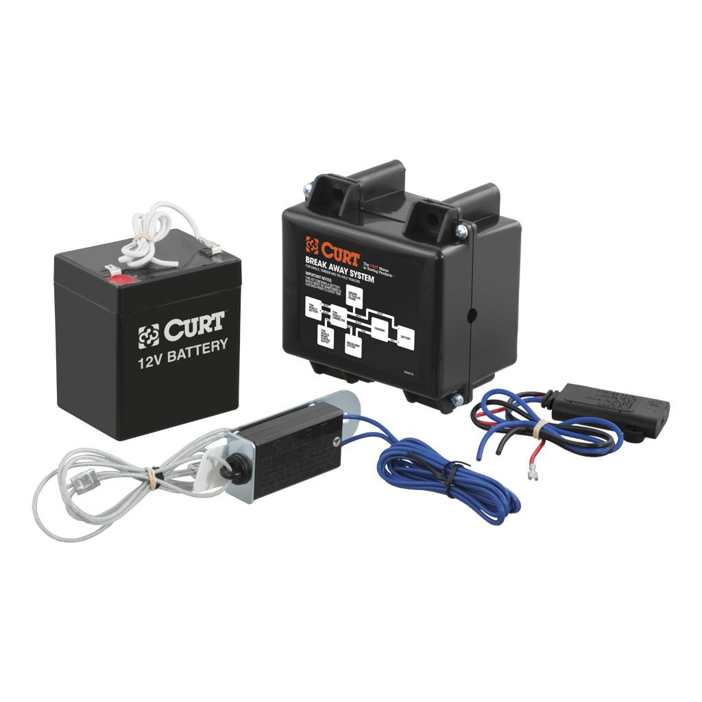 Curt Manufacturing SOFT-TRAC 1 Breakaway Kit with Charger for electrical and lighting safety systems in vehicles.