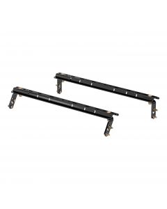 Curt 16150 universal 5th wheel base rails in gloss black, heavy-duty hitch components for secure trailer towing.