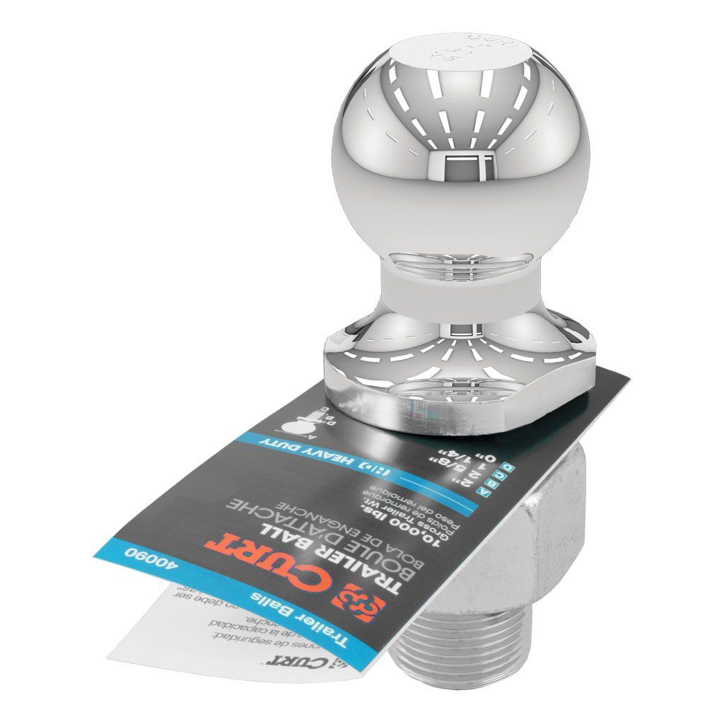 Curt 40090 trailer ball, 2-inch size with 1-1/4 by 2-5/8 inch shank, rated for 10,000 lbs, for hitches and towing.