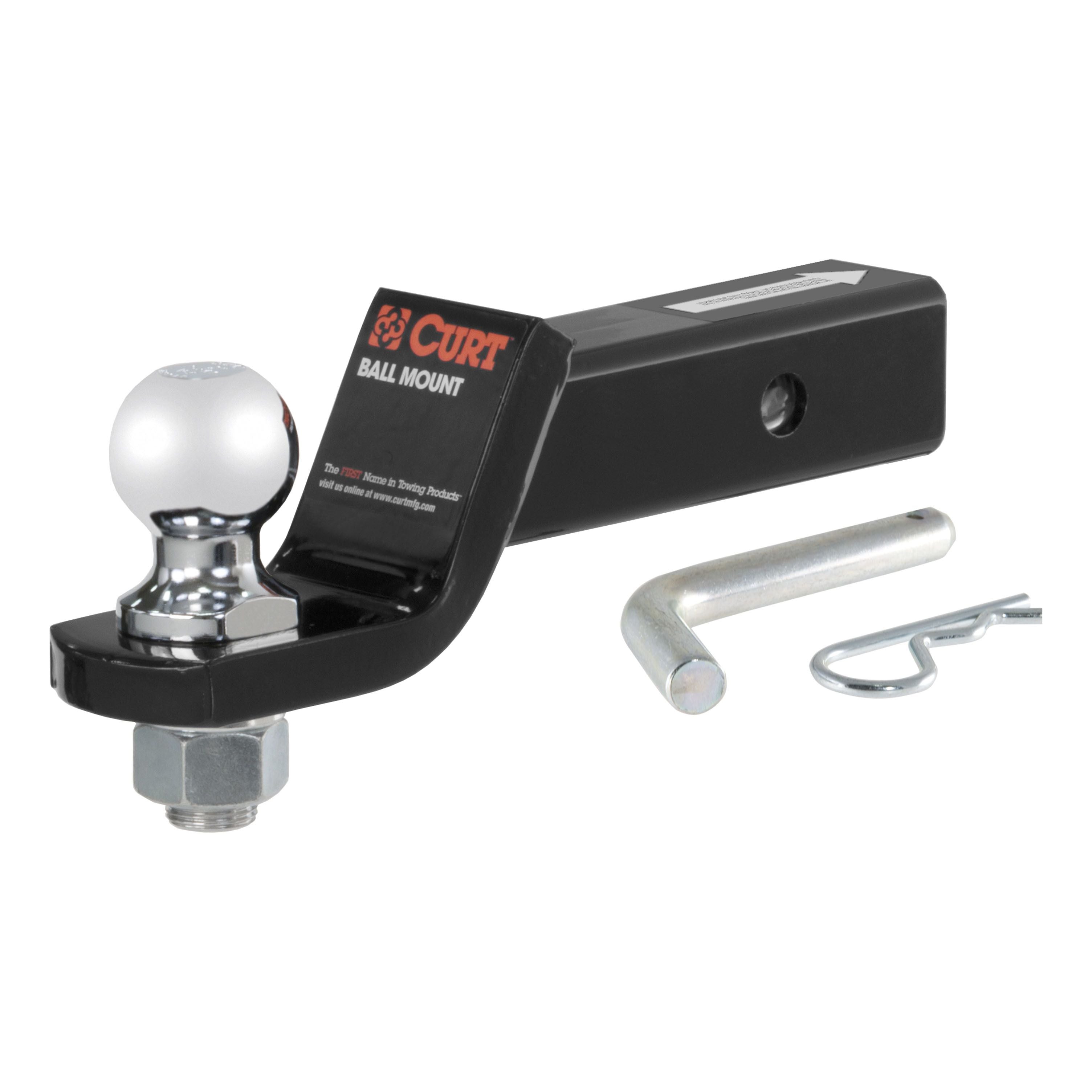 Curt Manufacturing loaded ball mount with 2-inch ball, 2-inch shank, 7,500 lbs capacity, 2-inch drop hitch for towing.