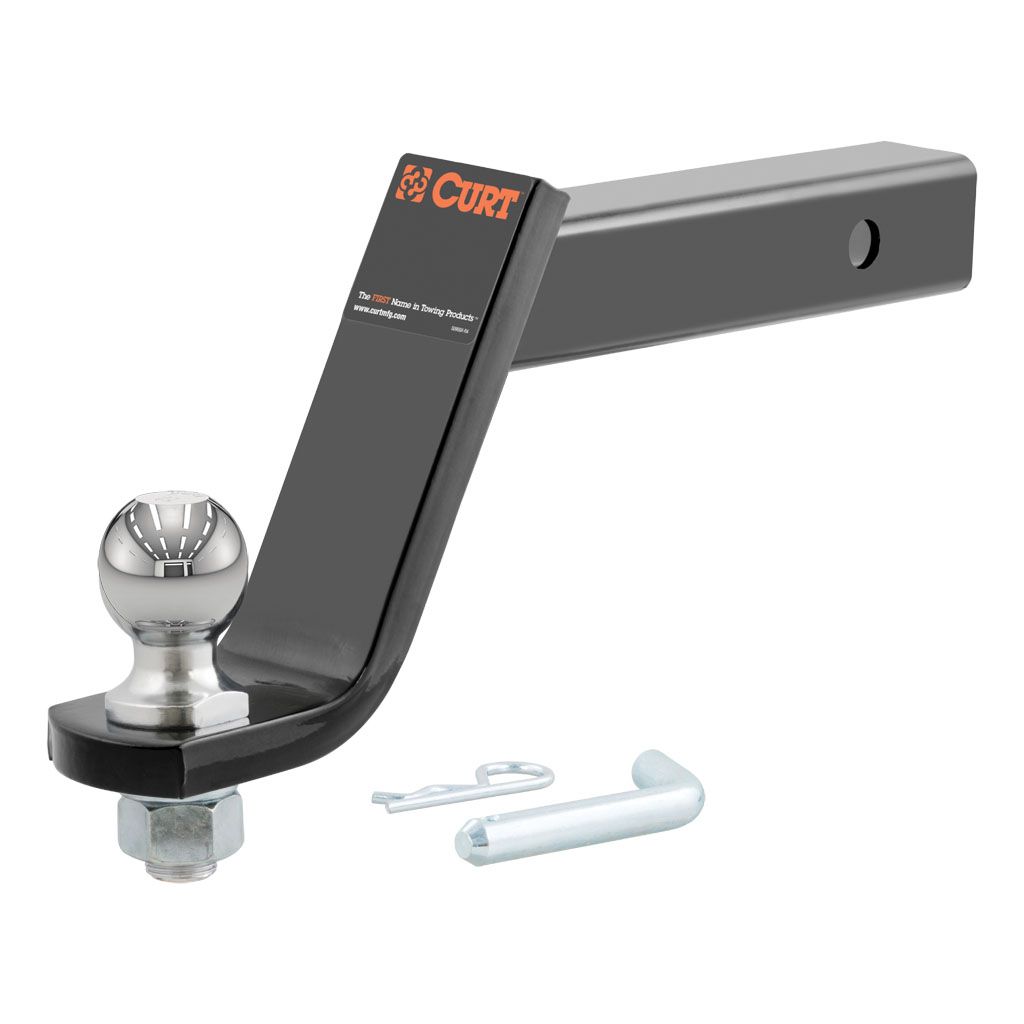 Curt loaded ball mount hitch with 2-inch ball, 7,500 lbs capacity, 6-inch drop, and durable construction.
