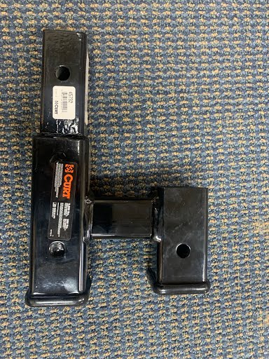 Curt Manufacturing LLC dual receiver extender hitch with 2-inch shank, 3,500 lbs capacity, 5-13/16 inch rise for towing.