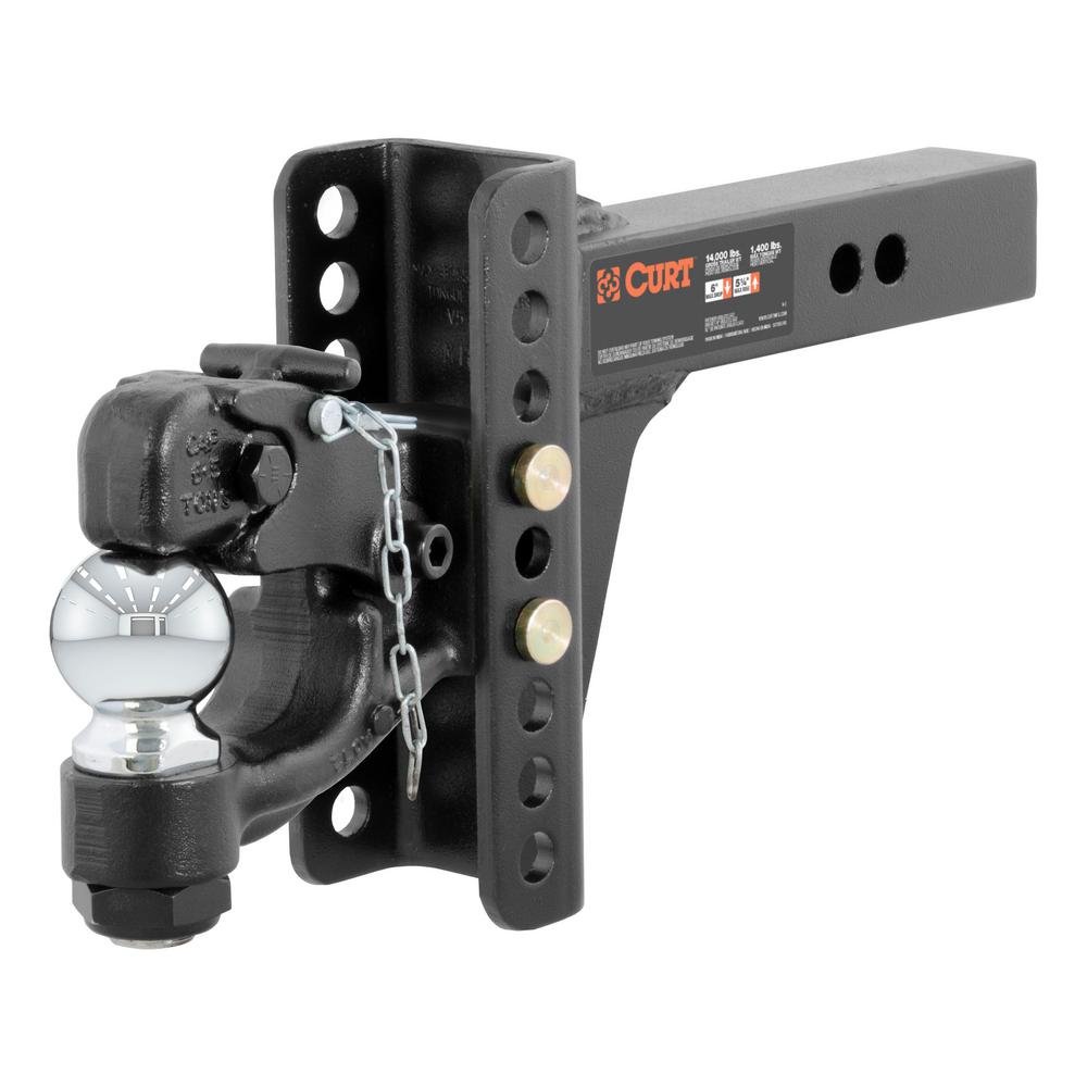 Curt Manufacturing adjustable channel mount hitch with 2-5/16 inch ball for towing, featuring a sturdy metal construction.