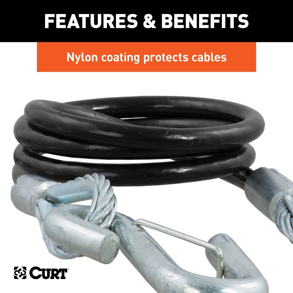 Curt 80151 safety cables with snap hooks, vinyl-coated, 44.5 inches long, 5,000 lbs capacity, towing safety accessory, 2-pack.
