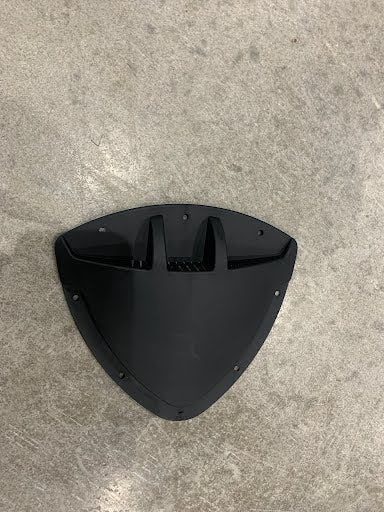 Black flow-through exterior vent for body and frame, suitable for trailers by Discovery Cargo Trailers, Inc.