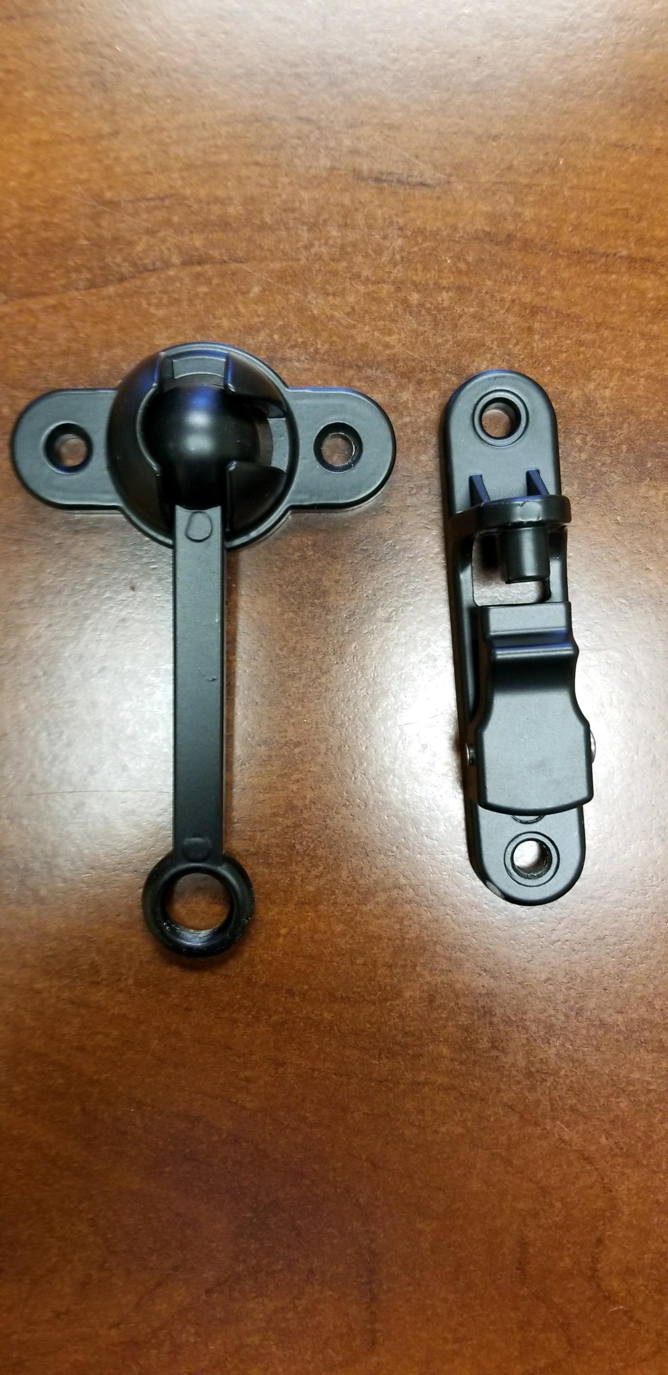 Black 4.5-inch aluminum hold back for ramps, gates, and doors from Discovery Cargo Trailers, Inc.