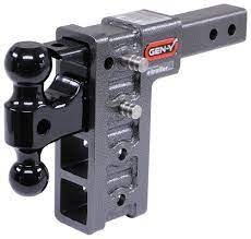 Gen-Y GH-524 2-inch shank hitch with 7.5-inch drop, includes GH-051 Versa-Ball and GH-032 Pintle Lock for towing.