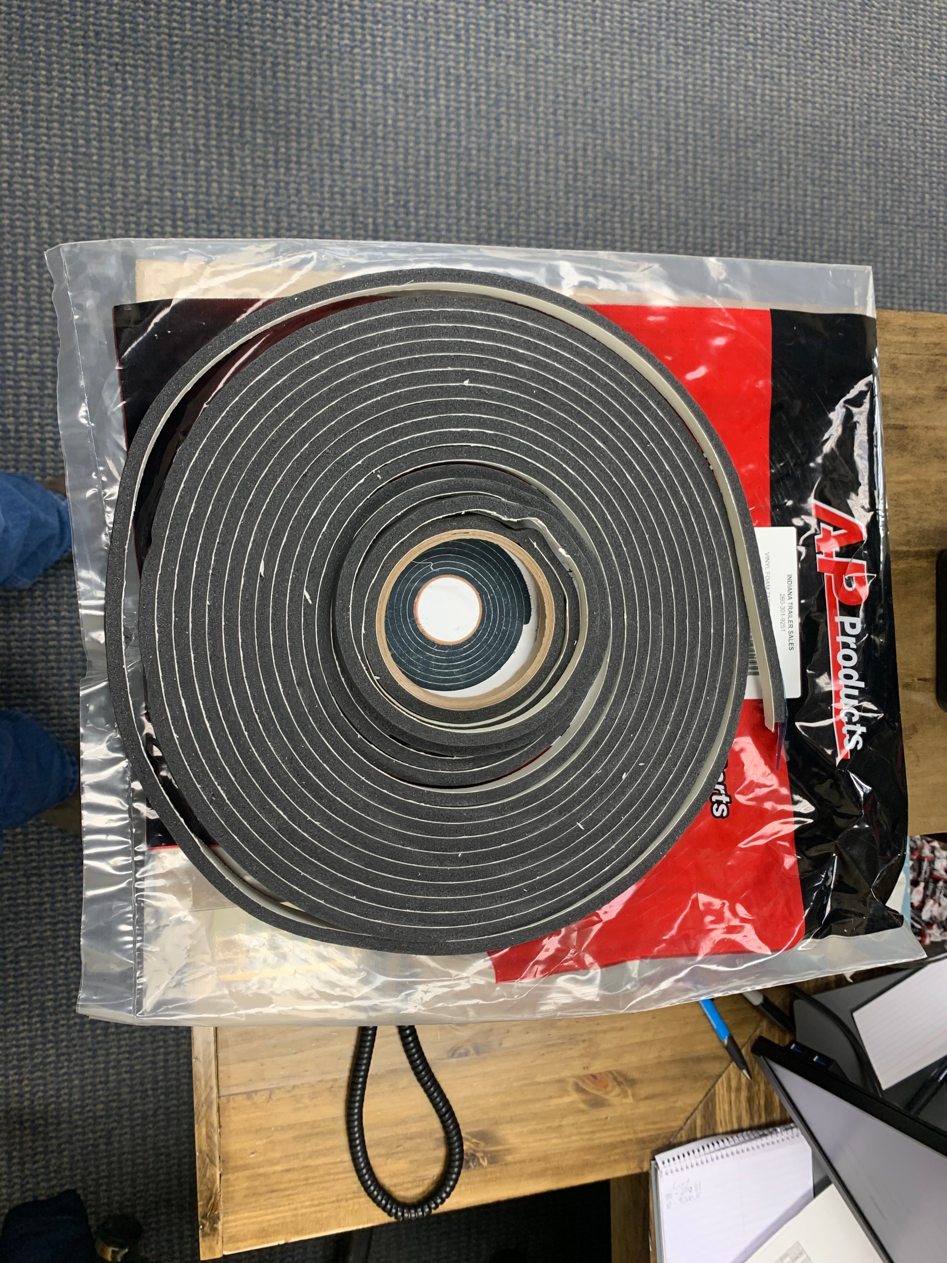 Vinyl foam tape from Meyer Distributing, 1/4 inch by 3/8 inch, used for ramps, gates, and doors in various applications