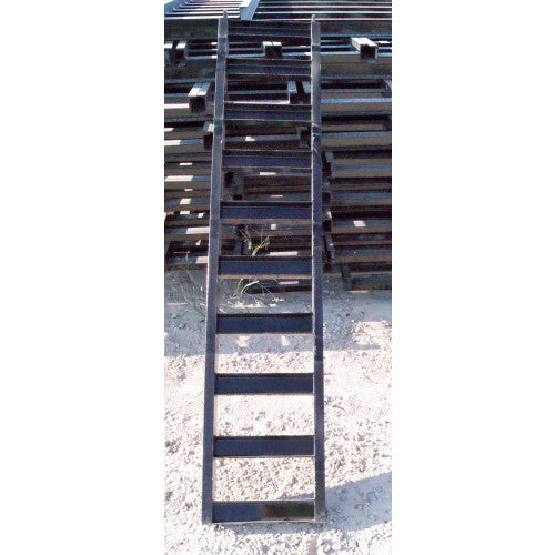 PJ Trailers ramp, 3-inch channel, 16x77 inch slide-in dump ramp for trailers, durable metal construction.