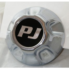 Chrome 5-on-5 hubcover with PJ logo for wheels and tires from PJ Trailers MFG, Inc.