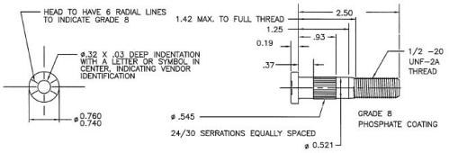 Tex Trail axle component stud 1/2-20 x 2-1/2 for heavy-duty vehicle repairs and axle assembly.