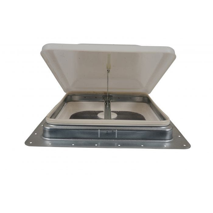 White 14x14 roof vent from Tex Trail, a durable top vent for vehicle roofs, designed for body and frame ventilation.