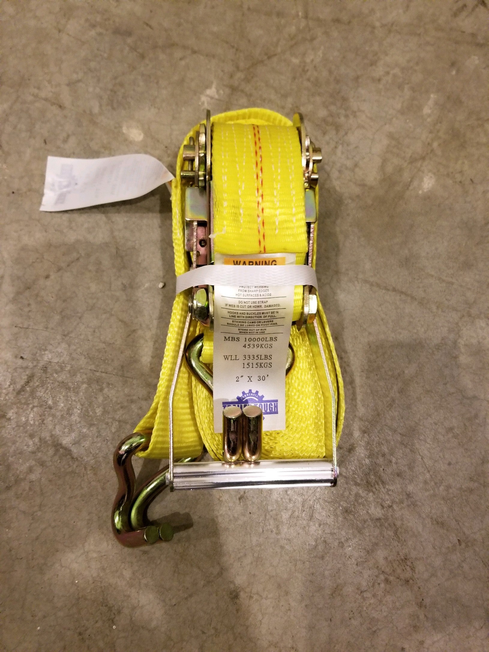 Tex Trail cargo control strap ratchet with J-hooks, 2x30 feet, WLL 3.3K, durable for securing heavy loads