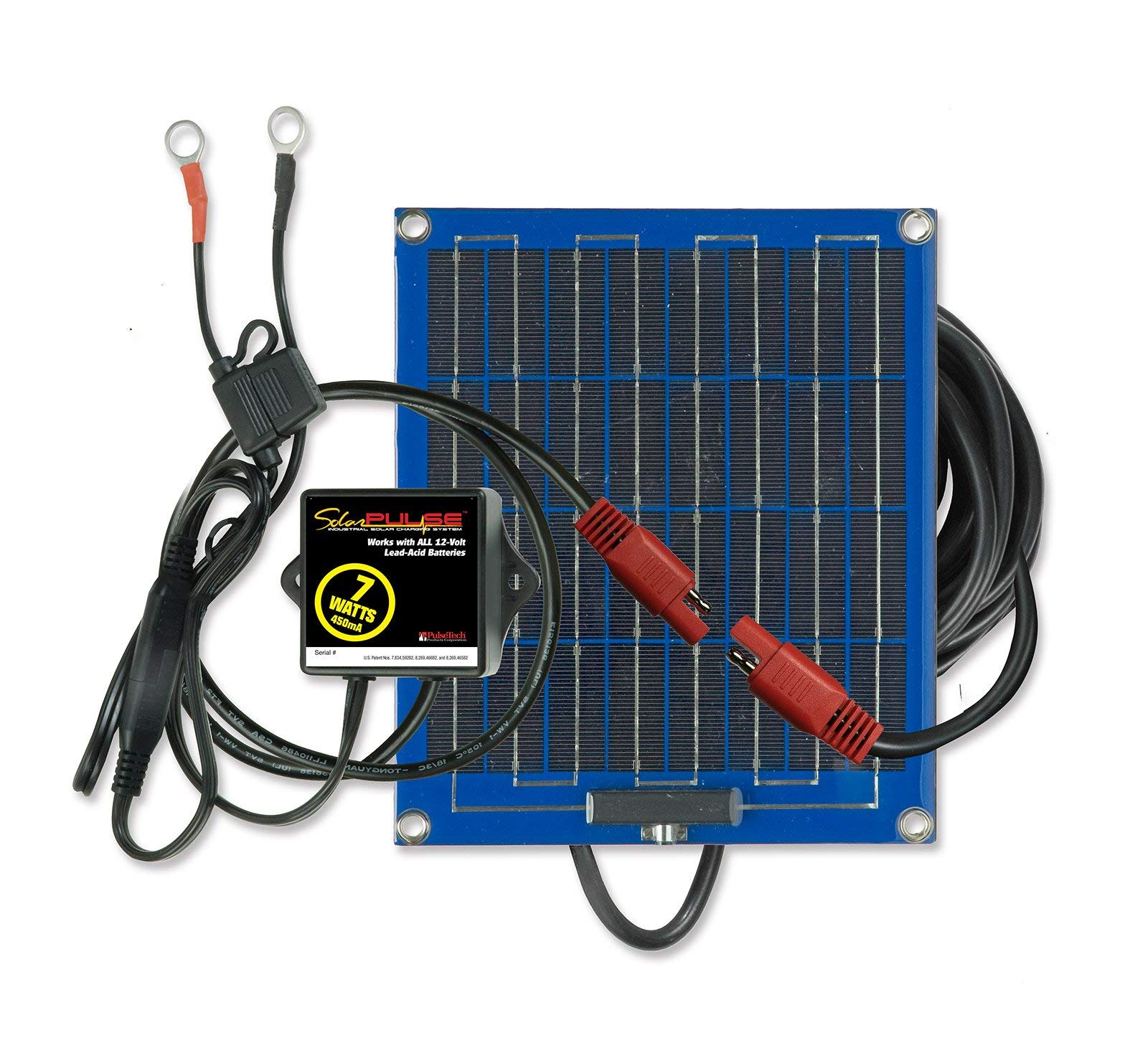 Tex Trail 7W Solar Battery Charger and Maintainer for electrical and lighting applications, shown in a detailed view.