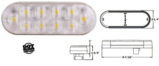 Oval LED backup light with 10 diodes from Tex Trail, clear lens, designed for vehicle electrical and lighting applications.
