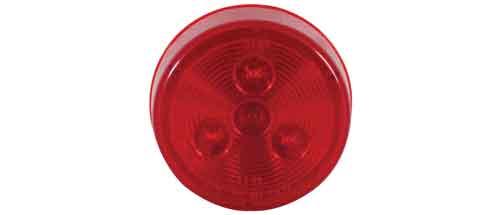 Red 2.5-inch round LED clearance marker light by Tex Trail, 3D lens design, suitable for electrical and lighting applications.