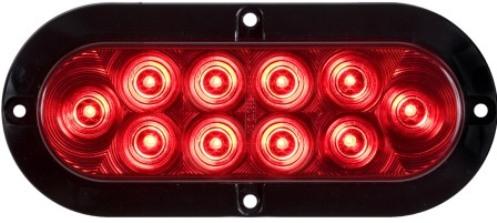LED STT 6 Oval 10D Red Flush Mount by Tex Trail, showing the oval red LED light with a flush mount design.