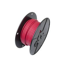 Red 2-gauge battery cable by Tex Trail, electrical wire for automotive or marine use, shown coiled and ready for installation.